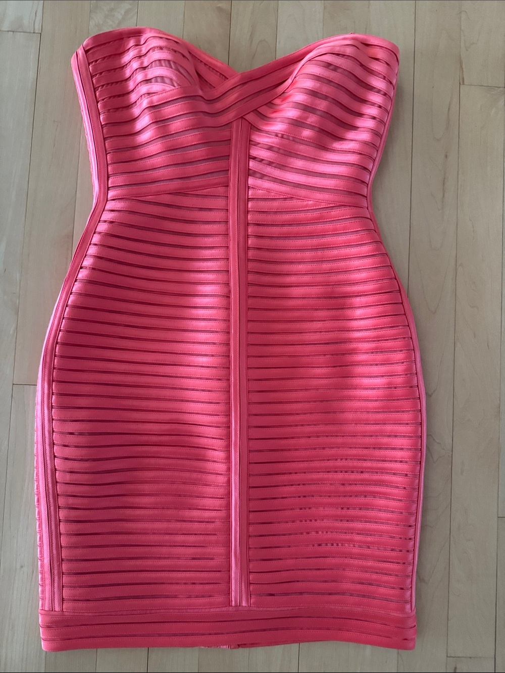 BCBGMaxAzria Strapless Coral-Pink Bandage Dress